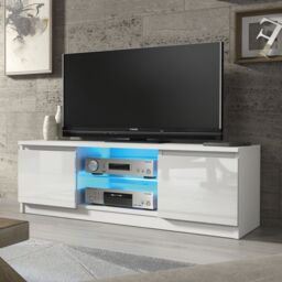 Mex Furniture LTD TV Unit with LED Lighting & Gloss Doors / 120cm in White