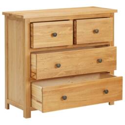 Berkfield Home Chest of Drawers 80x35x75 cm Solid Oak Wood in Brown - Size: 80 x 35 x 75 cm - thumbnail 2