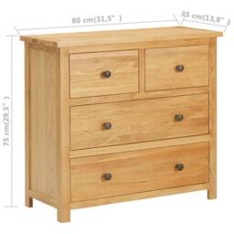 Berkfield Home Chest of Drawers 80x35x75 cm Solid Oak Wood in Brown - Size: 80 x 35 x 75 cm - thumbnail 6