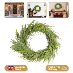 Shatchi Araucaria Wreath Set 80cm Hanging Wreaths PE Green Wreath for Decor - Size: 800mm - thumbnail 2