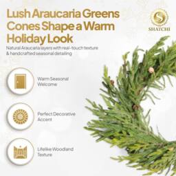 Shatchi Araucaria Wreath Set 80cm Hanging Wreaths PE Green Wreath for Decor - Size: 800mm - thumbnail 3