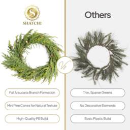 Shatchi Araucaria Wreath Set 80cm Hanging Wreaths PE Green Wreath for Decor - Size: 800mm - thumbnail 8