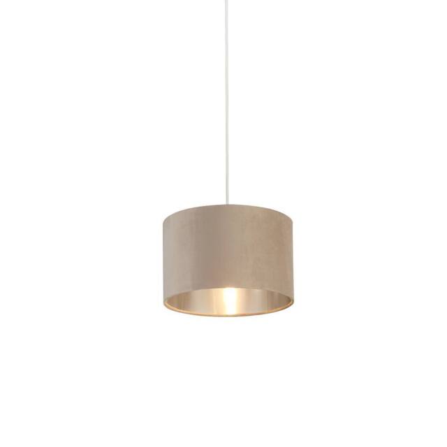 Lighting Collection Taupe Velvet Drum Shade Silver Inner D27Cm Lamp Shade - image 1