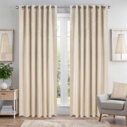 Luxury Living Triple Woven Blackout Velvet Diamante Ring Top Curtains in Cream - Size: 167 cm width x 137 cm drop - thumbnail 1
