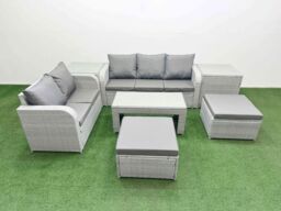 Fimous 7 Seater PE Rattan Wicker Garden Furniture Patio Conservatory Sofa Set w/ Oblong Coffee Table 3 Seater Sofa Love Sofa 2 Big Footstool 2 Side - thumbnail 2