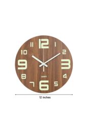 Living and Home 12-Inch Modern Luminous Wood Silent Wall Clock in Brown - thumbnail 6