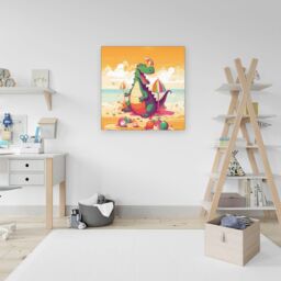 "Warren Reed - Designer Crocodile On A Beach Holiday Canvas in Yellow - Size: W30"" x H30""" - thumbnail 3