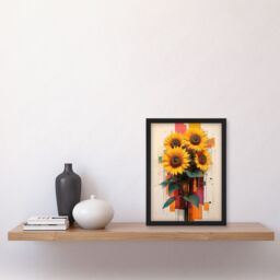 "Artery8 Sunflower Bouquet Modern Floral Abstract Painting Framed Art Print in Yellow - Size: W12"" x H16""" - thumbnail 4