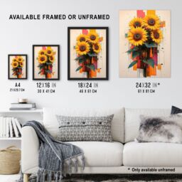 "Artery8 Sunflower Bouquet Modern Floral Abstract Painting Framed Art Print in Yellow - Size: W12"" x H16""" - thumbnail 3