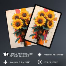 "Artery8 Sunflower Bouquet Modern Floral Abstract Painting Framed Art Print in Yellow - Size: W12"" x H16""" - thumbnail 2