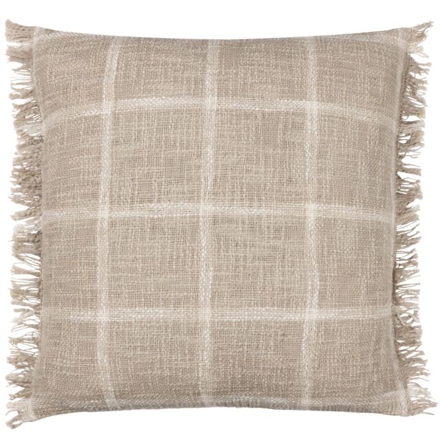 Yard Beni Check 100% Cotton Fringed Cushion in Stone - Size: 45 cm x 45 cm - image 1
