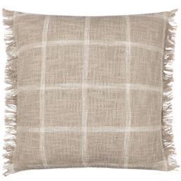 Yard Beni Check 100% Cotton Fringed Cushion in Stone - Size: 45 cm x 45 cm - thumbnail 1