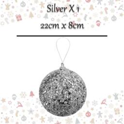 VFM e-Store Christmas Hanging Ball Decoration 22cm x 8cm Silver X 1 - Size: 22 cm x 8 cm - thumbnail 2