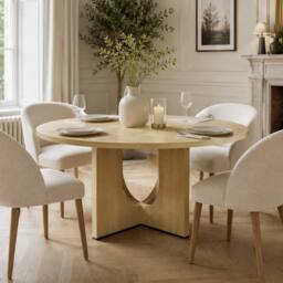 Merax Round Mid-Century Modern Farmhouse Pedestal Dining Table for 4 to 6 in Natural - thumbnail 6