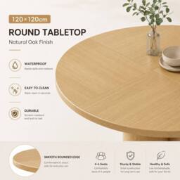 Merax Round Mid-Century Modern Farmhouse Pedestal Dining Table for 4 to 6 in Natural - thumbnail 8