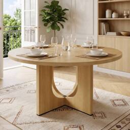 Merax Round Mid-Century Modern Farmhouse Pedestal Dining Table for 4 to 6 in Natural - thumbnail 3