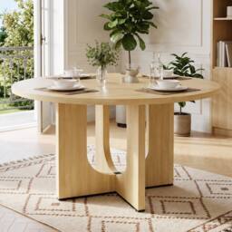 Merax Round Mid-Century Modern Farmhouse Pedestal Dining Table for 4 to 6 in Natural - thumbnail 4
