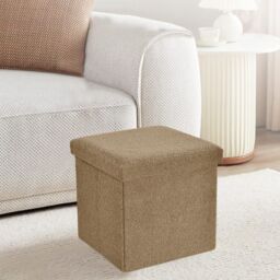 Home Republic Teddy Boucle Foldable Storage Ottoman in Beige - Size: Small - thumbnail 1