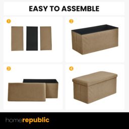 Home Republic Teddy Boucle Foldable Storage Ottoman in Beige - Size: Small - thumbnail 3