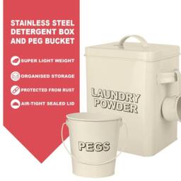 VOGREX Enamel Laundry Storage Tin for Powder & Pegs in Beige - thumbnail 2
