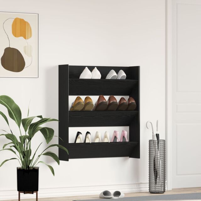 Berkfield Home Wall Shoe Cabinet - Black Oak, 80x18x90 cm, Made from Engineered Wood - Size: 80 x 18 x 90 cm - image 1
