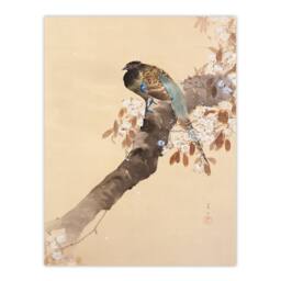 Artery8 Ohara Koson Framed Wall Art Print Pheasant On Cherry Blossom Branch in Beige - Size: A4 - thumbnail 3