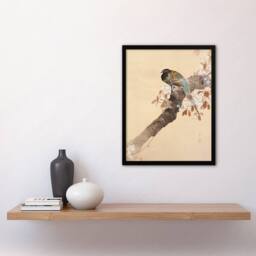 Artery8 Ohara Koson Framed Wall Art Print Pheasant On Cherry Blossom Branch in Beige - Size: A4 - thumbnail 2