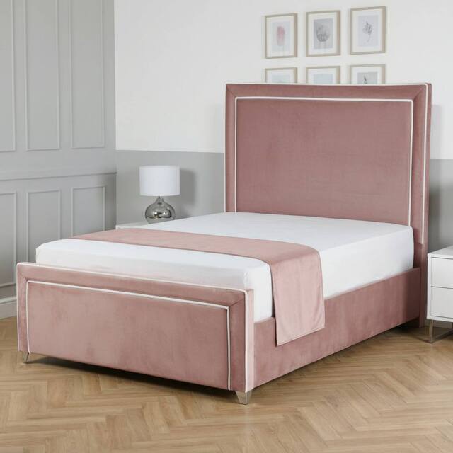Living Comfort Bedz Verona Upholstered Bed Frame Slatted Base with 48 Inch Headboard in Pink - Size: Single - image 1