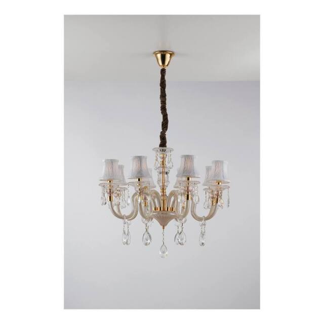 Netlighting MONET 8 Light Chandeliers with Shades Gold Crystal With Fabric 73x58cm - Size: 73x58 cm
