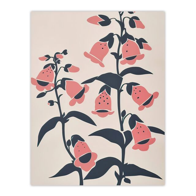 "Artery8 Pink Foxglove Flowers Simple Bright Floral Design Wall Art Print - Size: W18"" x H24""" - image 1