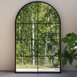 Primrose Round Arch Garden Mirror Metal Frame Glass Illusion Mirror 180cm in Black - thumbnail 1
