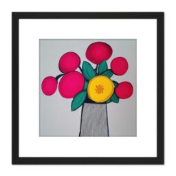 Artery8 Modern Abstract Ruby Flowers Vase Boho Painting Square Wooden Framed Wall Art Print Picture 8X8 Inch in Black