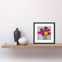 Artery8 Modern Abstract Ruby Flowers Vase Boho Painting Square Wooden Framed Wall Art Print Picture 8X8 Inch in Black - thumbnail 2