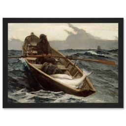 Artery8 Winslow Homer Fog Warning Painting Fisherman Storm Artwork Framed Wall Art Print A4 in Black - thumbnail 1