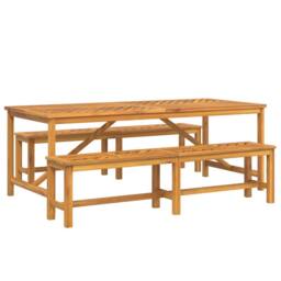 Berkfield Home 3 Piece Garden Dining Set, Solid Wood Acacia in Brown - thumbnail 2