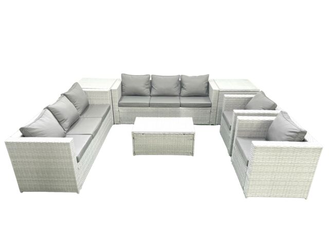 Fimous Outdoor Rattan Sofa Garden Furniture Set with 2 Armchairs Oblong Coffee Table 2 Side Tables Light Grey Mixed - image 1
