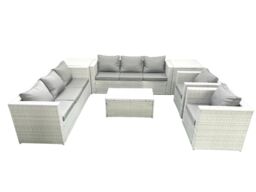 Fimous Outdoor Rattan Sofa Garden Furniture Set with 2 Armchairs Oblong Coffee Table 2 Side Tables Light Grey Mixed - thumbnail 2