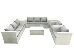 Fimous Outdoor Rattan Sofa Garden Furniture Set with 2 Armchairs Oblong Coffee Table 2 Side Tables Light Grey Mixed - thumbnail 1