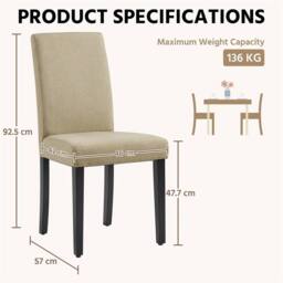 EONLION Khaki Fabric Upholstered Dining Chairs Modern Bedroom Chairs - thumbnail 2