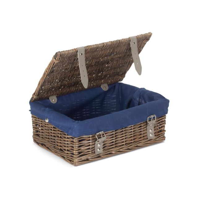 Red Hamper Wicker Antique Wash Cotton Lining 35cm Empty Hamper Basket in Blue - image 1