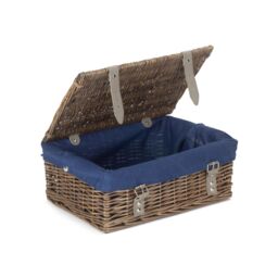 Red Hamper Wicker Antique Wash Cotton Lining 35cm Empty Hamper Basket in Blue - thumbnail 1