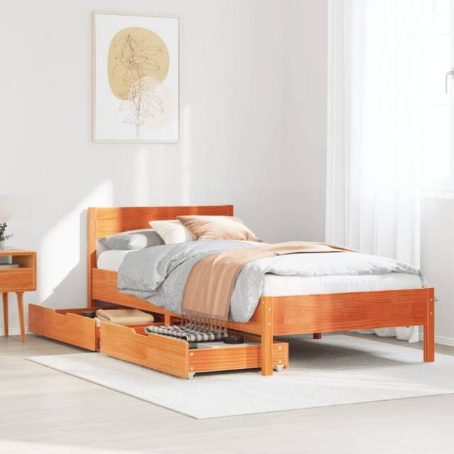 Berkfield Home Bed Frame without Mattress Wax Brown 75x190 cm Small Single Solid Wood Pine - image 1