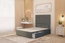 "Somnior Alexas Divan Divan Bed 4 Drawers with 54"" Floor Headboard Linen Fabric in Mid Grey - Size: Super King" - thumbnail 1