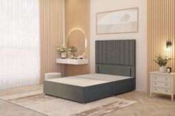 "Somnior Alexas Divan Divan Bed 4 Drawers with 54"" Floor Headboard Linen Fabric in Mid Grey - Size: Super King" - thumbnail 2