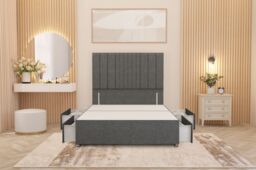 "Somnior Alexas Divan Divan Bed 4 Drawers with 54"" Floor Headboard Linen Fabric in Mid Grey - Size: Super King" - thumbnail 4