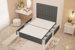 "Somnior Alexas Divan Divan Bed 4 Drawers with 54"" Floor Headboard Linen Fabric in Mid Grey - Size: Super King" - thumbnail 3