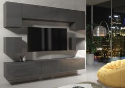 Creative Furniture Panorama Wall TV Unit - A Sleek & Modern Wall Cabinet with Gloss Doors & LED Lights in Dark Grey - thumbnail 5