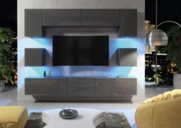 Creative Furniture Panorama Wall TV Unit - A Sleek & Modern Wall Cabinet with Gloss Doors & LED Lights in Dark Grey - thumbnail 4