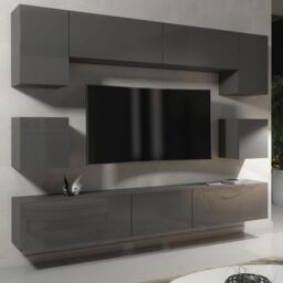 Creative Furniture Panorama Wall TV Unit - A Sleek & Modern Wall Cabinet with Gloss Doors & LED Lights in Dark Grey - thumbnail 2