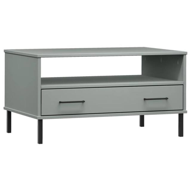 Berkfield Home Coffee Table with Metal Legs Grey 85x50x45 cm Solid Wood OSLO - Size: 85 x 50 x 45 cm - image 1